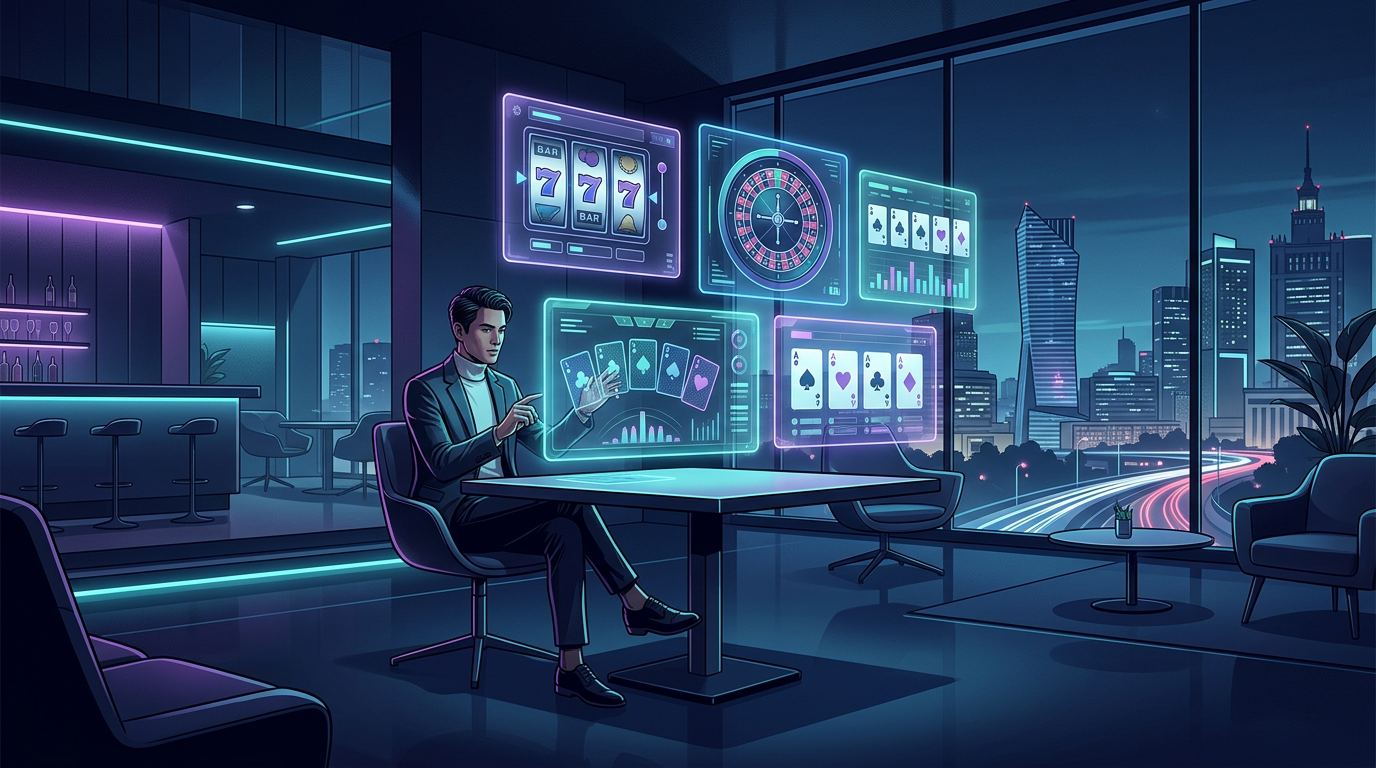 Futurystyczne kasyno online w Polsce 2026 z interfejsami gier hazardowych.